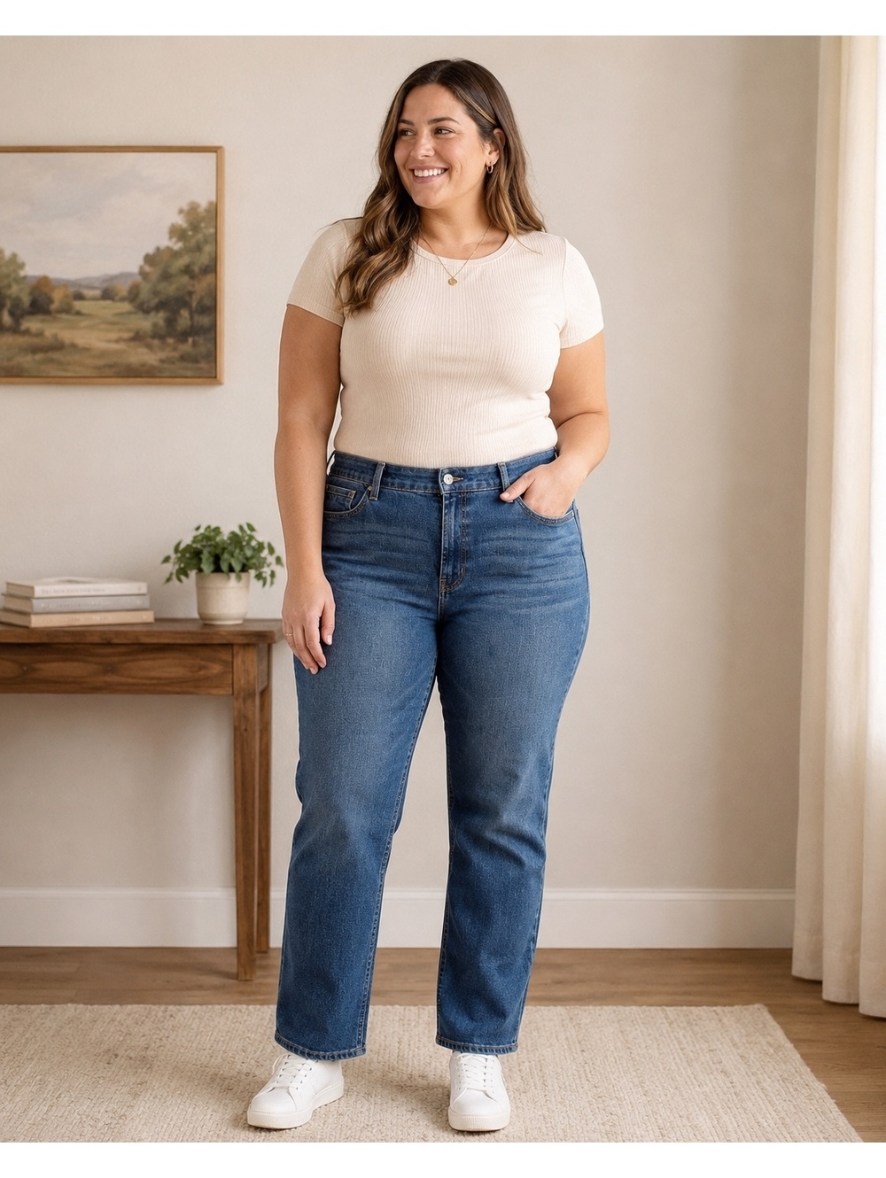 Curve Appeal Women’s Size 12/31 Mid Rise Relaxed Fit Jeans Medium Wash Denim